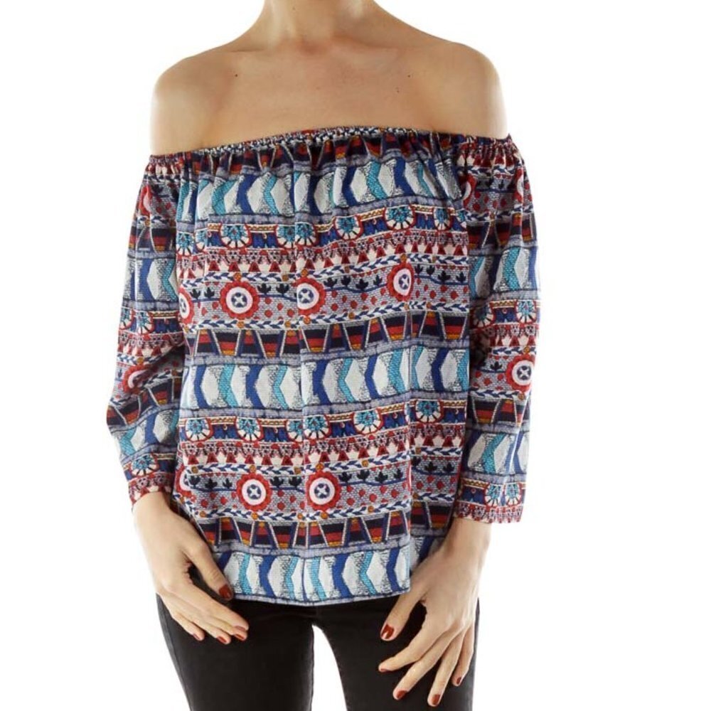 Collective Concepts Blue Red Printed Blouse - Picture 2 of 3
